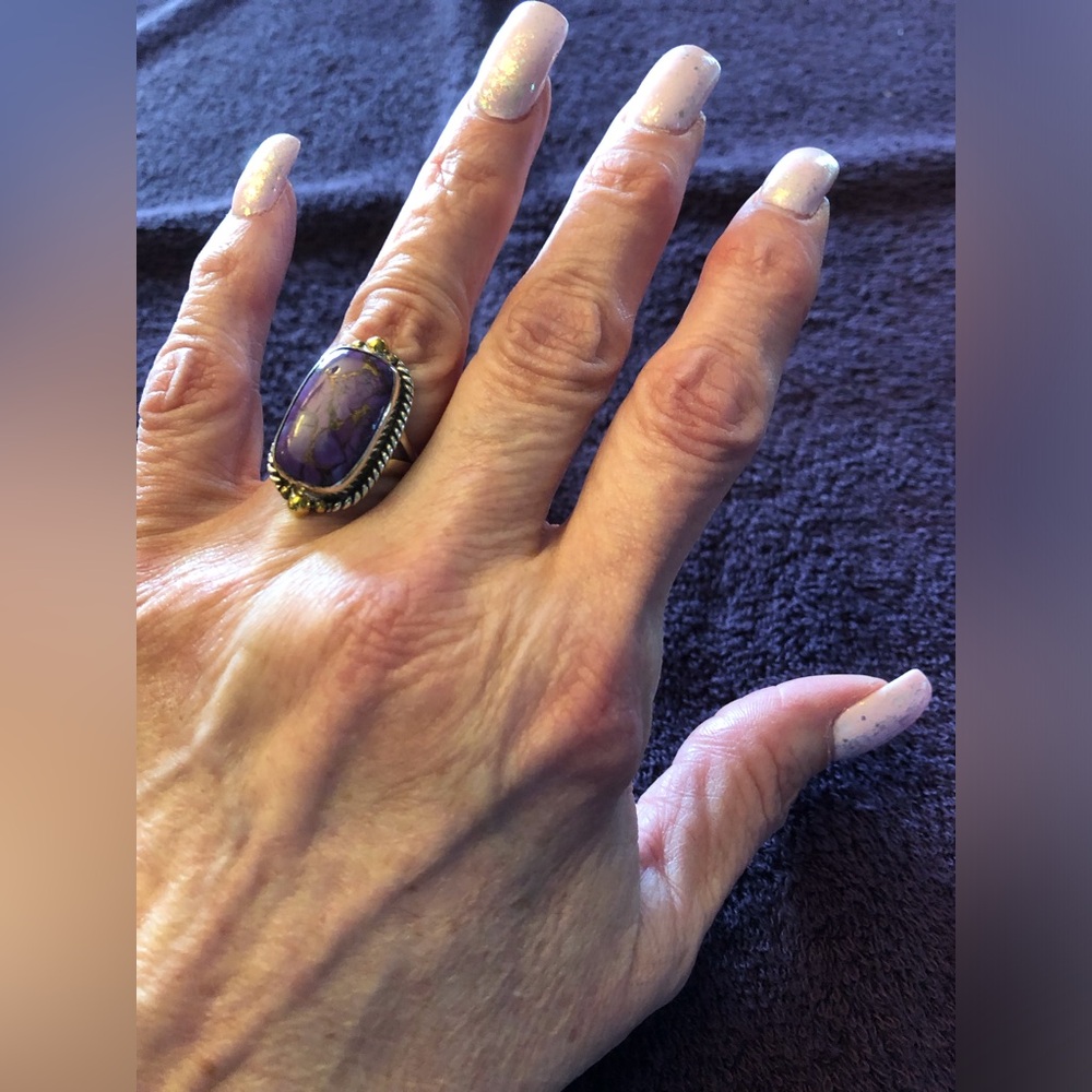 Genuine purple turquoise ring set in precious sterling silver by YS